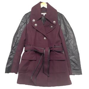 KC Collections Womens Size M Plum Purple Black Faux Leather Quilted Sleeve Coat